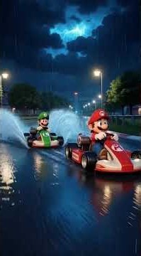 Super Mario Bros Kart Racing in the Rain