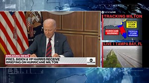 Pres. Biden and Vice Pres. Kamala Harris met with emergency response heads in a briefing ahead of Hurricane Milton. Top officials gave a “final plea, really, to the residents along the Florida coast, to leave or risk dying,” Kyra Phillips reports. | ABC News Live