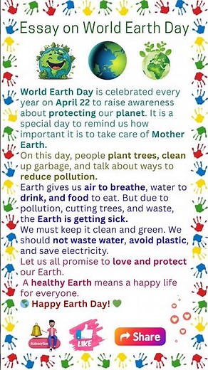 Essay on Earth Day | Speech on Earth Day | 10 lines essay on World Earth Day | Happy World Earth Day