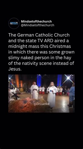 God Comes First on Instagram: "This Christmas, a broadcast Mass twisted the beautiful story of Jesus’ birth into something dark and disturbing. Instead of the innocent Baby in the manger, they showed a grown adult wrapped in slimy, wet material, writhing in the hay like a horror scene. The front row filled with rainbow colors only added to the confusion. Brothers and sisters, this isn’t the light of Bethlehem. This is the world trying to dim the true joy of Christmas. Jesus came as a helpless Ch