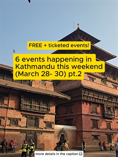 Things to do in Kathmandu this weekend (March 28-30) Pt. 2 Spring Equinox, Open-Air Session 📅 Saturday, March 28 ⏰ 5:00 PM onwards 📍 Moxy Kathmandu — Cariño, Terraza Latina AFK Flea Market/Gourmet Market 📅 28 March, 2026 📍 Alliance Francaise, Pulchowk ⏰ 10:00 am - 5:00 pm WWF-Nepal Earth Hour Run 📅 28 March, 2026 📍 Bikers Cafe, Naxal ⏰ 6:30 am Radhika Das: Live in Nepal 📅 27th March 🕐5 PM Onwards 📍Patan Museum​ No Screen Hour 📅 28 March 2026 (Saturday) ⏰ 3:00 PM – 5:00 PM 📍 Kalashala,