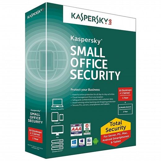 Kaspersky Small Office Security V5 10 Desktops 10 Mobiles 1 File Server User Licence