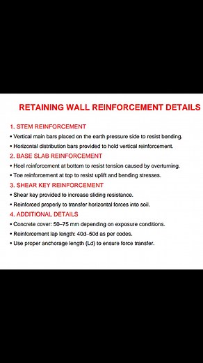 RETAINING WALL REINFORCEMENT DETAILS #RetainingWall #ReinforcementDetails #CivilEngineering #StructuralEngineering #RCCDesign | Civil Engineers Help