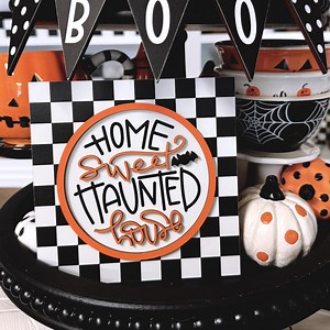Checkered Haunted House Sign: Halloween Home Decor, 3D Laser Cut H24 - Etsy