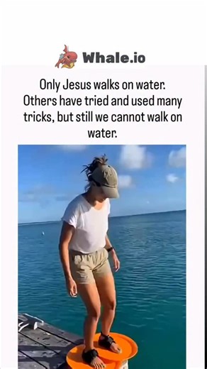 CURSED on Instagram: "The video depicts a woman attempting to walk on water using two floating orange platforms attached to her feet. Initially, she manages to balance and take a few steps away from the wooden dock, creating ripples in the turquoise water. However, her attempt fails as she eventually falls into the water. Her body language and the dialogue “No way. Oh my god.” suggest a mix of surprise and amusement at the outcome. The platforms, designed to support her weight, do not provide su