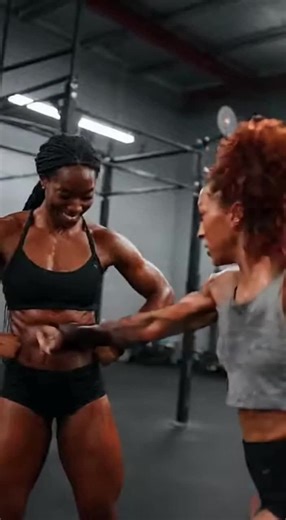 Muscular woman with six pack abs allows her friend to punch them, they feel like concrete bricks #abs #workout #punch #sora #gym @proteinsai