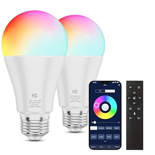 MXhme A19 Color Changing Light Bulb with Remote Control&App Control, 800LM 9W(60W Equivalent) Dimmable 3000K-6500K&#