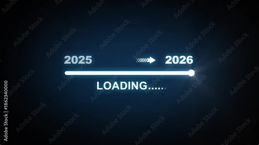 Loading bar from 2025 to 2026 new year transfer animation. New year 2026 loading bar animation Year changing from 2025 to 2026. New year, annual plan, growth strategy, 2026 new business loading