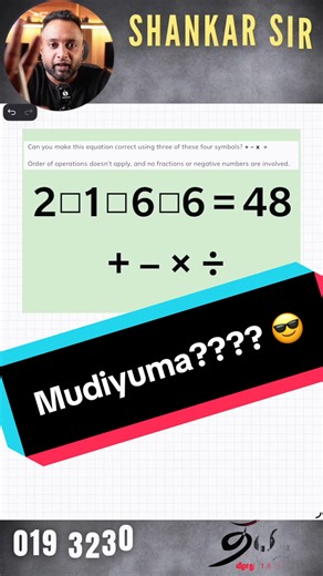 Stop scrolling! 😂 Your brain also needs some exercise. 🧠💪 Can you make 48 using these numbers? Don’t cheat… answer first, then check the comments! 😜🔥 #BrainTeaser #shankarsir #ChallengeYourBrain #CanYouSolveIt #JomBelajar