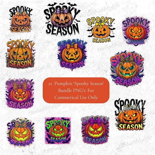12 Halloween Spooky Season Pumpkin PNG Clipart: Digital Download - Etsy