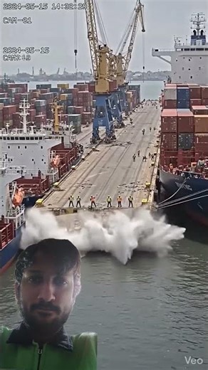 CCTV Caught Cargo ship collide at Port #cctv #container #building #crash #viral