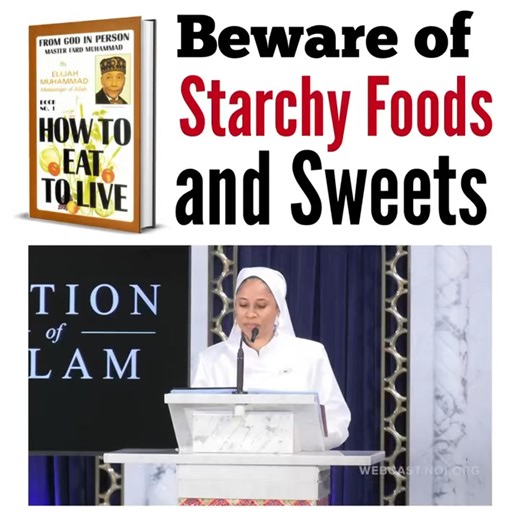 “God Almighty has taught me–and many others–that we should never eat more than one meal a day. That will most certainly heal you of many complaints. Since the American citizens eat more meat, sugar and starchy foods than they should, there is almost an epidemic of too much sugar accumulating in our blood. Eating one meal a day, which does not include too much sugar, will keep you healthy, both physically and mentally, if you are a Muslim believer in Allah and the religion of peace (Islam).”—The 
