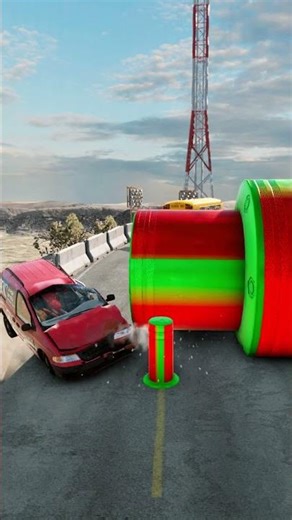 Cars & School Bus vs Giant Pit Bollards Crash #11 - BeamNG.Drive #beamngdrive