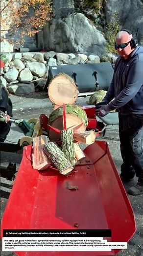 Extreme Log Splitting Machine in Action.Hydraulic 4-Way Wood Splitter for Fast Firewood Processing!.