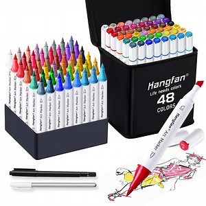 Hangfan alcohol marker pen, 48 color double pointed art coloring marker pen set, suitable for teenagers, adults, books, sketches, paintings, brushes and chisels, non bleeding permanent art markers