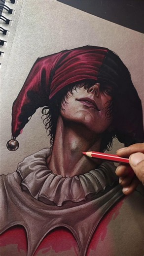 Jester drawing ❤️🖤 on Gray toned paper #jester #art #arttrend #shorts #oc