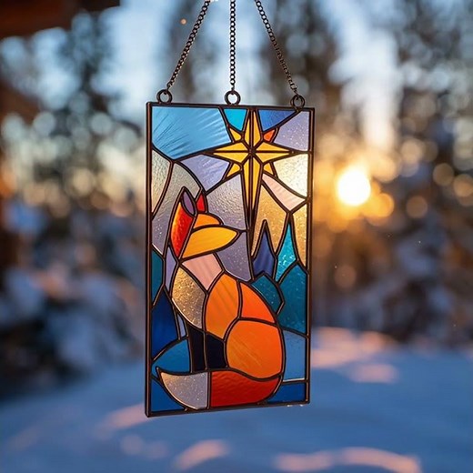 Fox and Star of Bethlehem Stained Glass Pattern, Available on etsy shop: Balckartvn #stainedglass