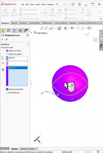 Projected Curve & Sweep Cut in SolidWorks | #shortsfeed #shorts