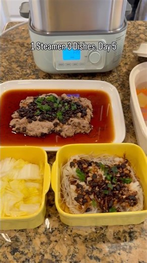 Cantonese Steamed Dinner (三餸一湯) | Black Bean Squid, Pork Patty & Napa Cabbage + Chicken Soup
