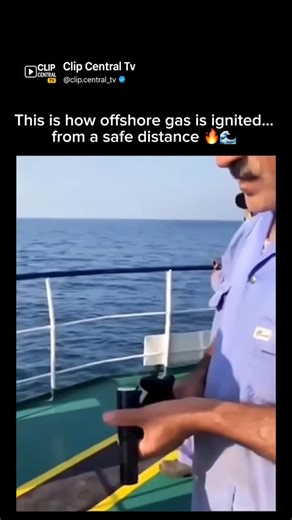 Clip.Central Tv on Instagram: "🔥… . . This clip shows how offshore gas is safely ignited using a flare gun. Instead of lighting gas up close, workers trigger ignition from a distance to reduce risk and control the burn. . . The controlled flame prevents pressure buildup and safely releases excess gas during offshore operations. It’s a simple-looking process, but one that relies on strict safety procedures and precision. . . Like this content? Follow @clip.central_tv for more facts, technology, 