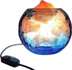 Salt Lamp with Dimmer Himalayan Crystal Rock Night Light New Style Glass Container (Blue)