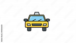 Animated yellow taxi cab front view with headlights and taillights. Suitable for transportation related designs or urban themed projects needing a vibrant vehicle element