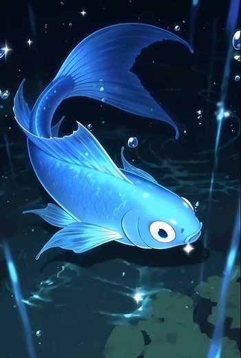 Magical Glowing Blue Fish Animation 🐟✨ | Dark Pond Cute Anime Big Eyes | Cute Therapy #cute