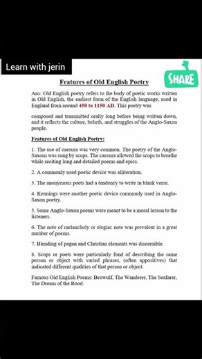 Features of Old English Poetry 💥Shortnote ✅ #oldenglish #literature