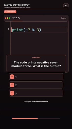 Can You Guess The Python Output: Negative Modulo #coding #programming #python #learnpython