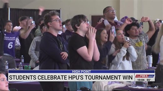High Point University students celebrate upset NCAA win against Wisconsin