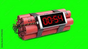 One minute dynamite or bomb countdown timer green screen in 4K resolution