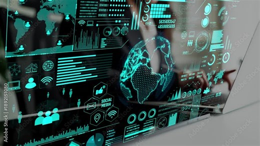 Data center monitoring dashboard visualize network performance, connection status, usage rate, and telecommunication insight. Data center monitoring efficiency improvement network transparency. Thunk