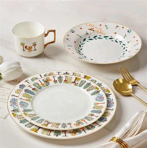 Advanced Bone Porcelain Plate and Bowl Set Light Luxury Tableware Breakfast Plate