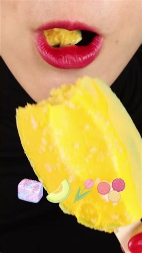 Unicorn marshmallow, Melon ice cream, Tulip chocolate, Sour gummy ASMR