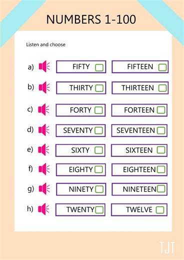 Numbers from 1 to 100 exercise