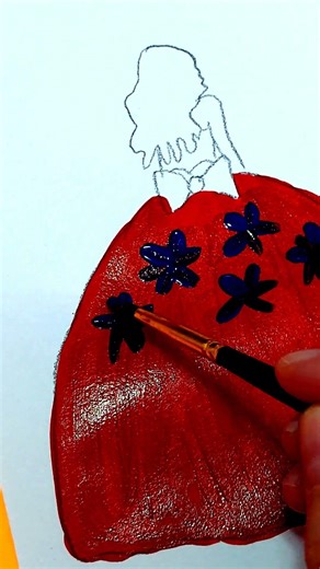 Painting a Red Dress with Acrylics #art #drawing