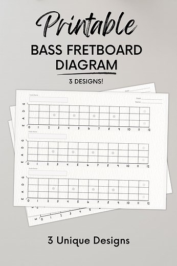 Printable Bass Guitar Fretboard Chart: 3 Designs (PDF Download) - Etsy