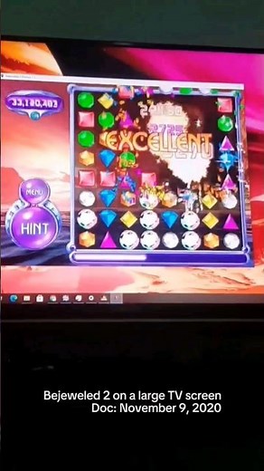 Bejeweled 2 Classic gameplay on a TV Screen