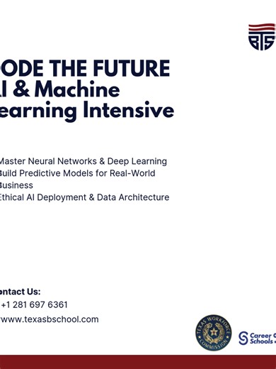 Stop just using AI; start building it. The TBS AI & Machine Learning course goes live n oMarch 23. No fluff, just deployment. Learn the skills that actually move the needle in 2026. 🚀 🔗 Link in bio or head to www.texasbschool.com to join the cohort. #AI #MachineLearning #TexasBusinessSchool #CareerLevelUp #codinglife💻