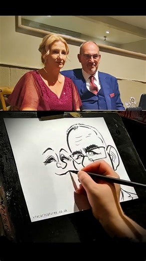 Vix Caricatures drawing live at a wedding #caricature #handdrawnart #liveartist #weddinginspo #notai