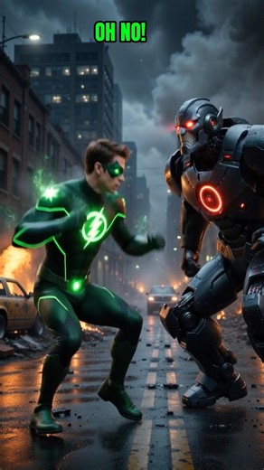 Green Power Boy vs Giant Robot 🔥 #herovsvillain #viral #greenpowerboy #shorts #superhero #marvel