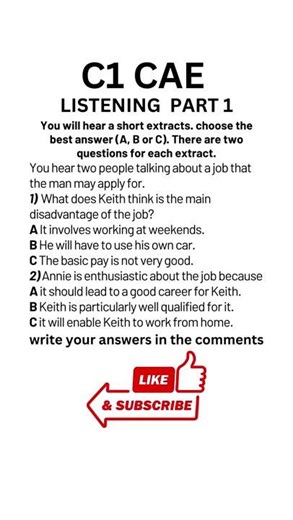 C1 Advanced (CAE) Listening 2026 exam - Part 1, listening practice #c1advanced #cae #learnenglish