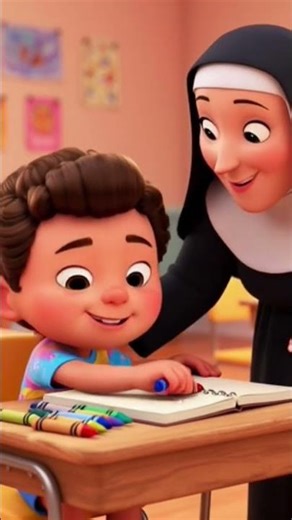 Kind Nun Helps a Little Kid Draw 🎨 | Cute Kids Animation | YouTube Shorts
