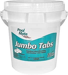 Pool Mate 10-Pounds Premium Slow-Dissolving Jumbo Tabs, Chlorine Tablets 3 Inch, Made in USA
