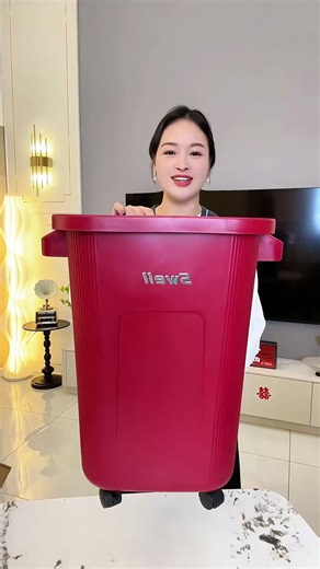 艾仕可（ASCOR）垃圾桶家用2026新款厨房高颜值大容量客厅卫生间免弯腰无盖可移动 朱砂红 带滑轮50L【升级大容量 垃圾袋软塞】