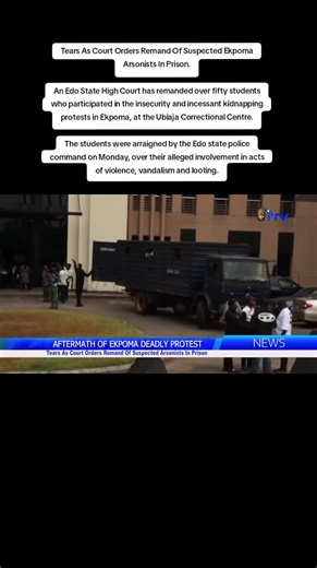 Tears As Court Orders Remand Of Suspected Ekpoma Arsonists In Prison. An Edo State High Court has remanded over fifty students who participated in the insecurity and incessant kidnapping protests in Ekpoma, at the Ubiaja Correctional Centre. The students were arraigned by the Edo state police command on Monday, over their alleged involvement in acts of violence, vandalism and looting. Crime Correspondent, Jolaade Ojo, reports.