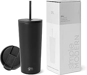 Simple Modern Insulated Tumbler with Lid and Straw | Iced Coffee Cup Reusable Stainless Steel Water Bottle Travel Mug | Gifts for Women Men Her Him | Classic Collection | 20oz | Midnight Black