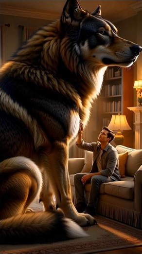 “Majestic Companion: A Giant Dark Timber Wolf Indoors” #GiantWolf#CinematicAI