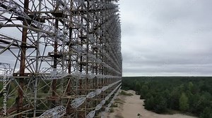 Arch, Duga. Soviet over-the-horizon radar station for an early detection system for launches of intercontinental ballistic missiles. Chennobyl 2. Secret base. Drone video
