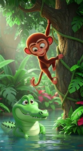 Crocodile & Monkey Friendship 🐊🐒 | Cute Animal Story #Shorts #viralshorts #monkey #crocodile